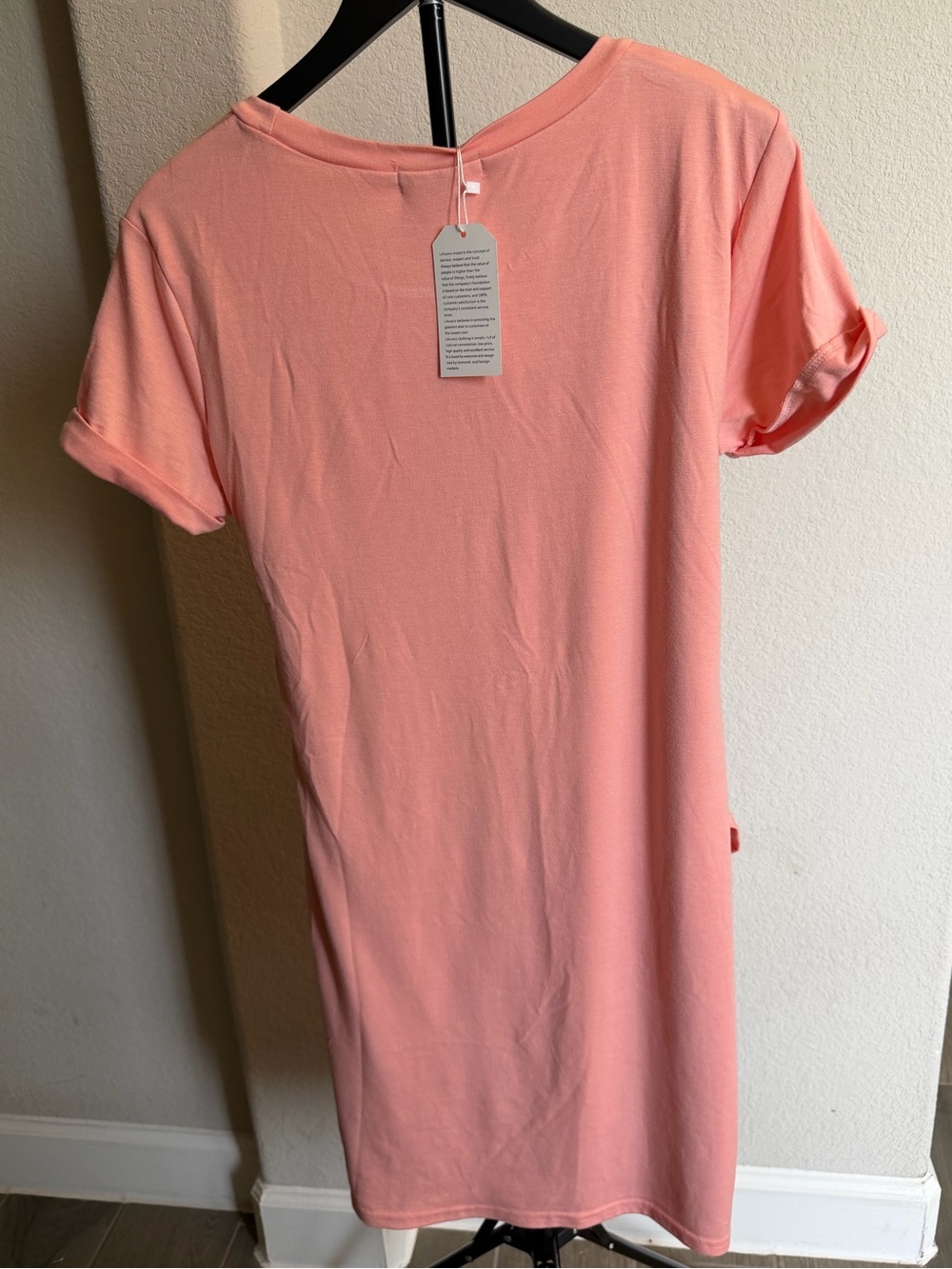 Lillusory Peach Tie-Front Midi Dress - Casual Short Sleeve Mid L - Picture 2 of 5